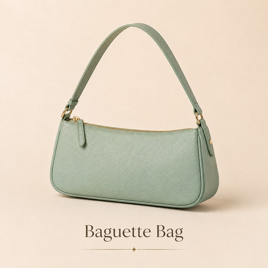 Women's Green Baguette Shoulder Bag | Trendy Minimalist Purse – GREATIA