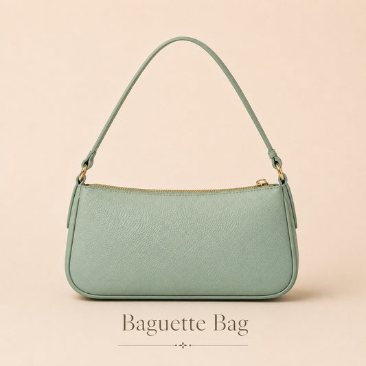 Women's Green Baguette Shoulder Bag | Trendy Minimalist Purse – GREATIA